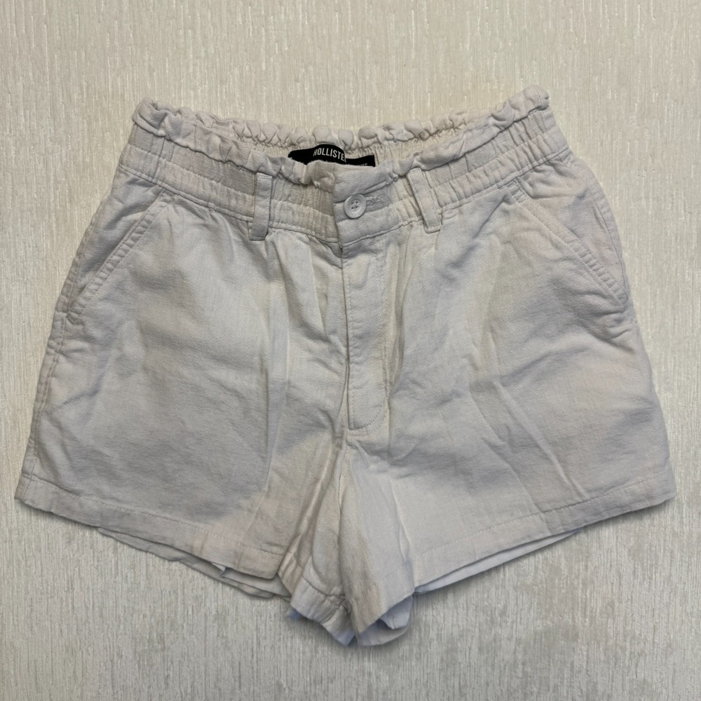 Hollister Ultra High Rise Soft Shorts Linen Blend Womens Small White Elastic